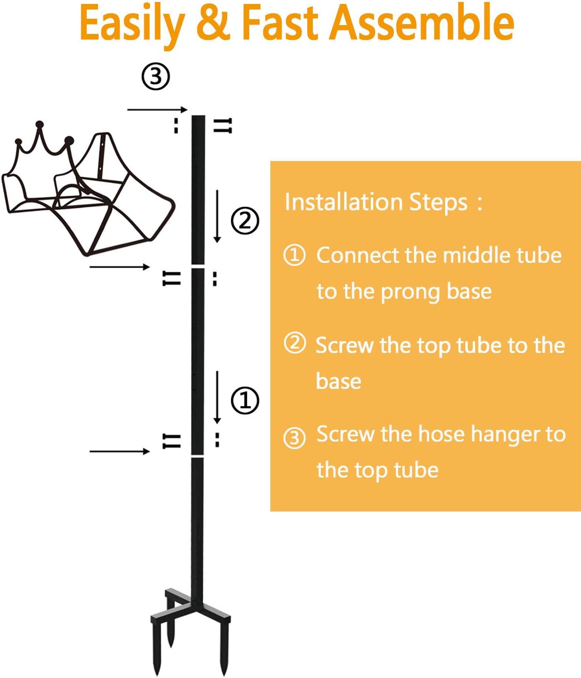 Garbuildman Freestanding Garden Hose Stand Holder - Metal Water Pipe Reel Rack for Outdoor, Shiny Black : Garden & Outdoor
