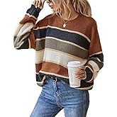 Kinghua Striped Knit Sweater for Women Fall Winter Casual Trendy Crewneck Pullover Color Block Sweaters Y2k Tops