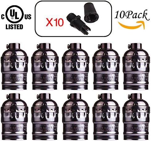 CoxLED Industrial E26/E27 Screw Bulbs Medium Light Socket Metal Shell Edison Vintage Pendant Lamp Retro Holder For DIY Lamp Socket And Fixture Replacement 10 Pack（Black）