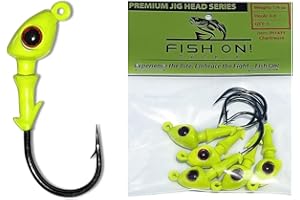 Fish On Tackle Jig Heads Pack of 5 - Fishing Jigs with Super Sharp Black Nickel Hooks - Double Locking Bait Stays & Multi-Color 3D Eyes - Perfect for Freshwater & Saltwater Fishing