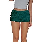 Dancenter Women Ruffle Bloomers Lolita Fairy Short Y2K Mesh Lace Pumpkin Sexy Layered Pettipants Boy Shorts