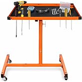 A A IN 250lbs Adjustable Work Table on Wheels, Mobile Rolling Tool Table | Adjust Height 37.7-45 in, Heavy-Duty Big Tray Tool Table with Rubber Pad, Smooth mobility, for repair shops, DIY, Garage