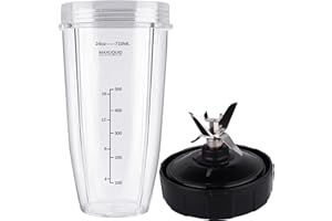 PODCAY Blender Replacement Parts for Ninja, 24oz Cup with Extractor Blade, for Nutri Ninja Auto iQ BN801 BL480 BL640 BL642 NN100 BL2012 (2 Pack)