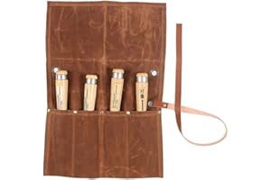 HERSENT Chisel Roll, Waxed Canvas Tools Wrench Roll Up Pouch,Chisel Carrying Case,Wrench Holder Pouch, 4 Pockets Tote Organizer for Knife Hammers, Gouges, Best Gift for Electrician,Carpenter or Mechanic
