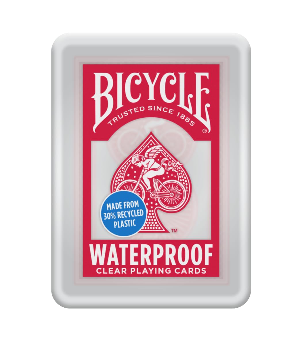 Bicycle Waterproof Red Playing Cards, Clear Plastic Playing Cards, Made from 30% Recycled Plastic, Perfect for Pool Games, Beach Trip, or Party Games