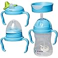 b.box Bottle to Cup Transition Pack - Includes 4 Lids (Nipple, Spout, Straw, Training Cup Lid), BPA-Free, Dishwasher-Safe, Ages 4+ Months (Blueberry, 8oz)