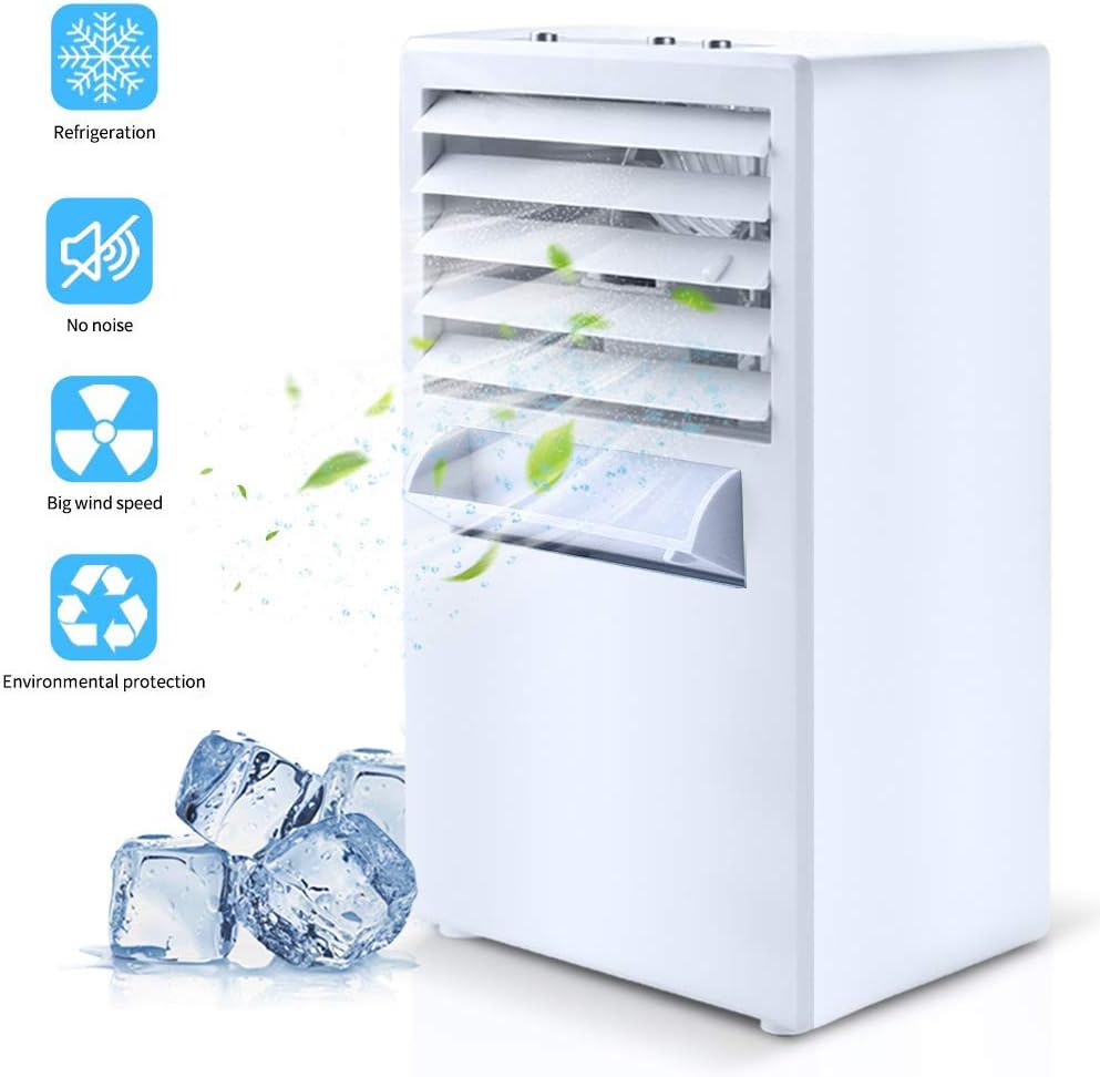 Swonuk Air Conditioner Fan with LED Light, Portable Air Cooling Desktop Fan Evaporative Air Circulatory Purifier Humidifier Cooler with Handle for Home Dorm Office Outdoors