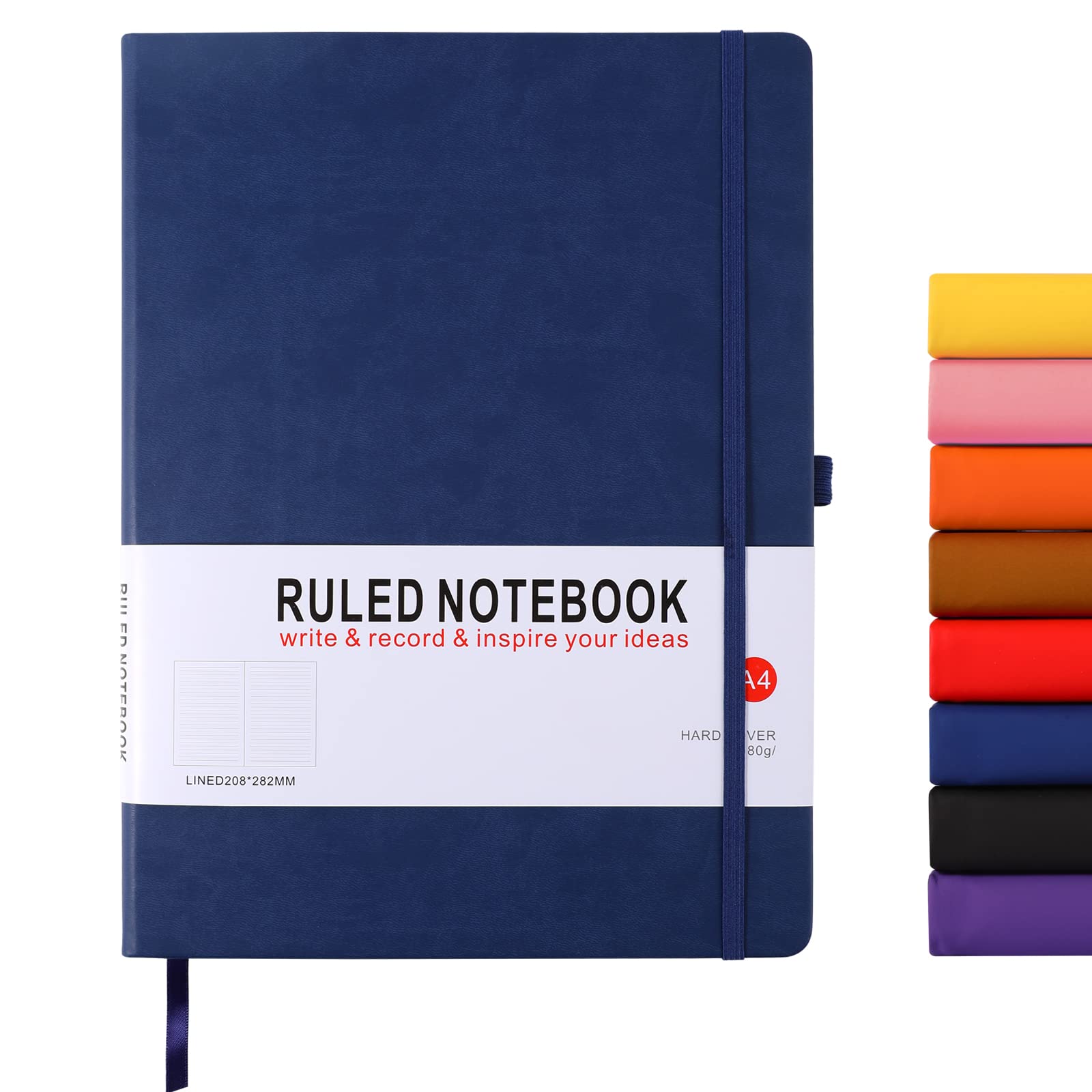 A4 Notebook, Notebook A4 Journal Notebook Hardcover Notepad with Bookmark Composition Notebooks, Pen Loop, and Elastic Closure, 8.3" X 11.18"，Dark Blue