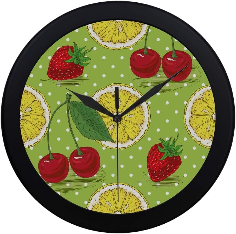Chawzie Modern Simple Strawberry Lemon Fruit Wall Clock Indoor Movement Wall Clcok for Office,Bathroom,livingroom Decorative 9.65 Inch