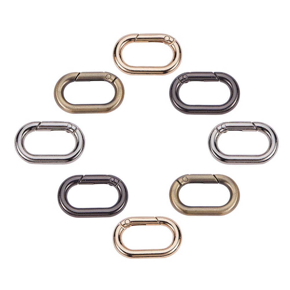PandaHall Elite 8 pcs 4 Colors Zinc Alloy Key Clasps Spring Oval Carabiner Snap Clip Hook Trigger Spring Keyring Buckle for Bags Purses Keychain