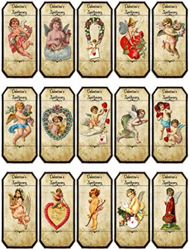 15 Valentine apothecary angel cherub labels stickers glossy laminated