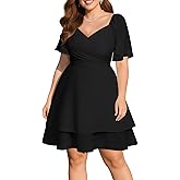 Pinup Fashion Women Graduation Dress Plus Size - Wedding Guest Summer Wrap V Neck Ruffle Knee Length Dresses