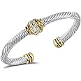 Kaluoer Cable Bracelet Two Tone Stainless Steel Retro Twisted Wire Bangle Bracelet, Adjustable Cuff Bangle Bracelet, Suitable, Mother, Wife, Valentine's Day Gift