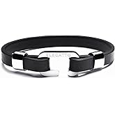 Elegatto Morelle Premium Leather Bracelet for Men | Full-Grain Black Leather with Silver Polished Stainless Steel Shackle Closure | Men’s Designer Jewelry