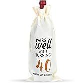 Zelphvt 40th Birthday Wine Bag 40 Years Old Wine Gift Bag Funny Birthday Gift for Women Men, Reusable Drawstring Bottle Bags for Party Decoration
