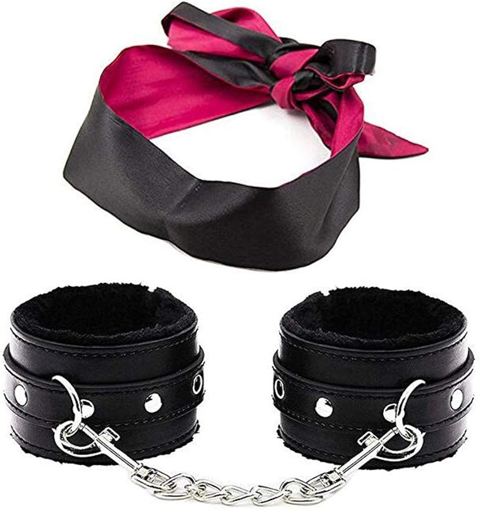 Bhwin Soft Fur Leather Handcuffs Adjustable and Satin