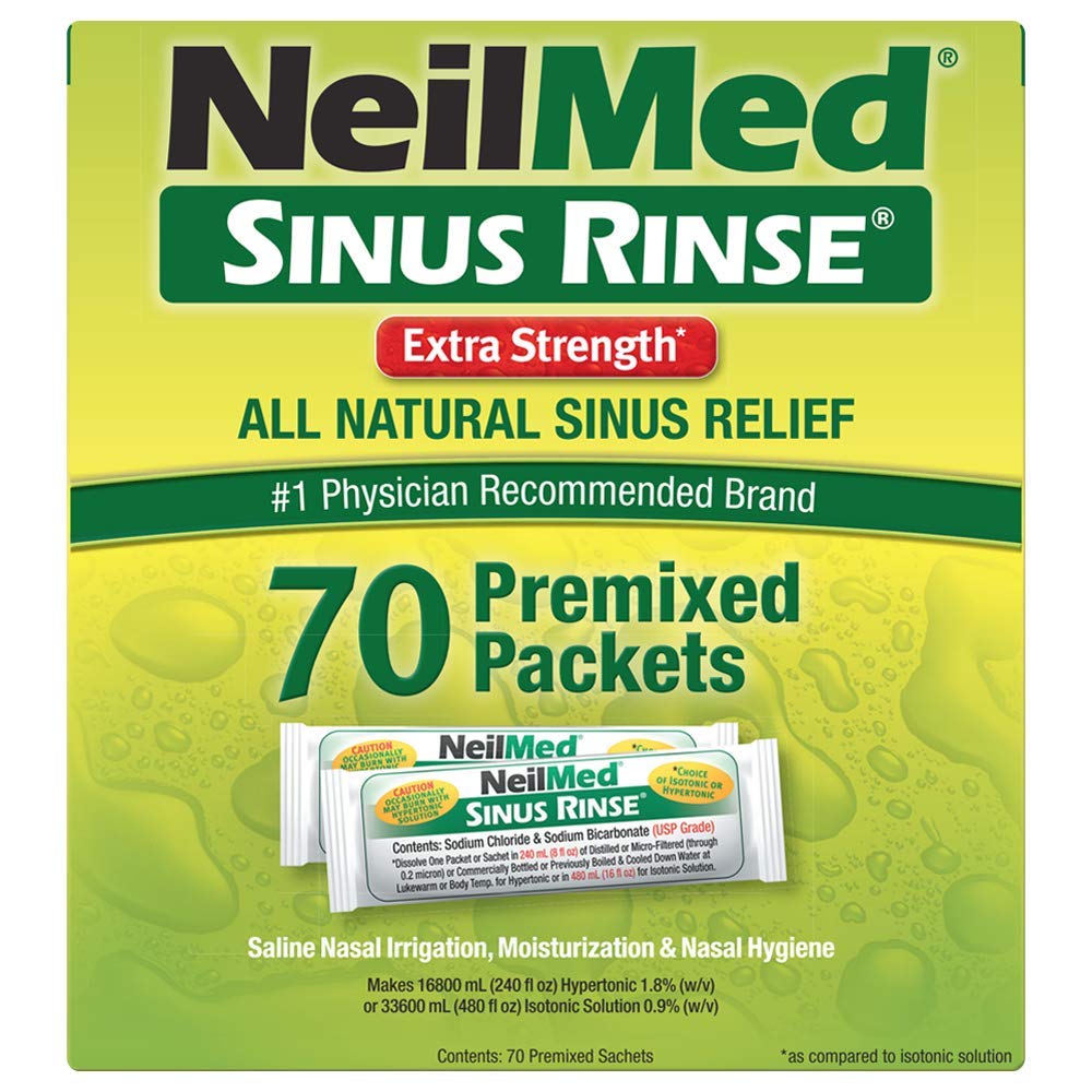 NeilMed Sinus Rinse Extra Strength Pre-Mixed Hypertonic Packets-for Sinus Relief, 70 Count Box (Pack of 2)