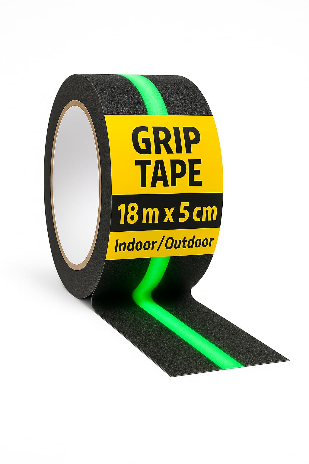 notlok Safety Work Anti Slip Grip Tape | Fluorescent, Glowing in Dark | Indoor & Outdoor [18M x 5cm] | Hazard Tape Black | Non-Slip Tape for Steps, Floor, Stair | Anti Slip Strips for Decking