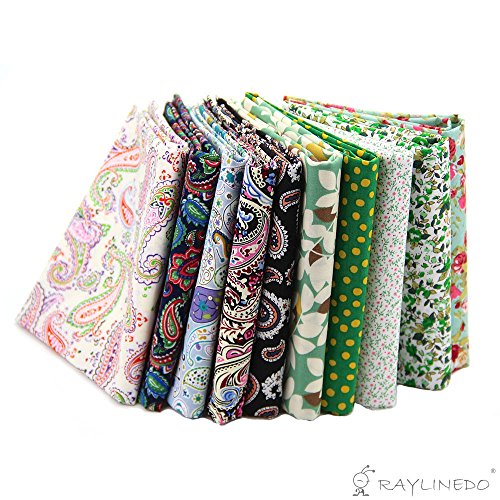 RayLineDo 10 Pcs Different Pattern Multi Color 100% Cotton Poplin Fabric Fat Quarter Bundle 18" x 22" Patchwork Quilting Fabric Paisley and Green Series - Thumbnail 5