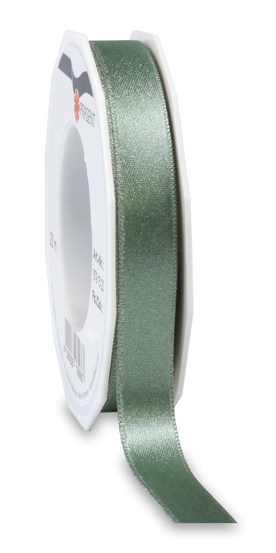 Präsent - Glitter Satin Ribbon Old Green-Silver 20-m-Roll 15 mm Width