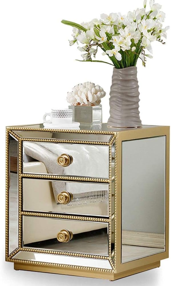 Ztkbg Modern Bedroom Bedside Table 3 Drawers Light Mirror Glass Small Apartment Bedroom Bedside Storage Cabinet Color Gold Amazon Co Uk Kitchen Home