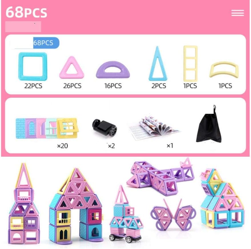 Children Hub Castle 68 items Magnetic Building Blocks Set, Magnetic Building Toys Set, Educational Construction Stacking Gift for Kids with Letter and Numbers Stickers