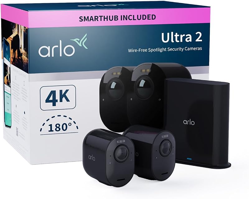 Arlo Ultra 2 Security Camera Outdoor 4K Wireless 6 Month Battery Kit