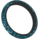 Turquoise Glitter Pattern Steering Wheel Cover,Warm in Winter and Cool in Summer,15 in Universal Accessory for Diverse Car Fashion Elastic Breathable Silicone Anti-Slip Decor Cover for Men Women