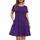 Nemidor Womens Plus Size Casual Ruffle Dress Short Sleeve Layered Swing Midi T Shirt Dress with Pocket