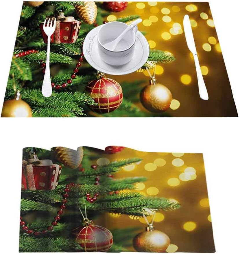 Placemats Heat Resistant Table Mats Wipe Clean, Christmas Close Up