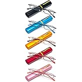 REAVEE 5 Pack Portable Slim Reading Glasses for Men Women, Computer Blue Light Blocking with Small Pocket Compact Pen Case