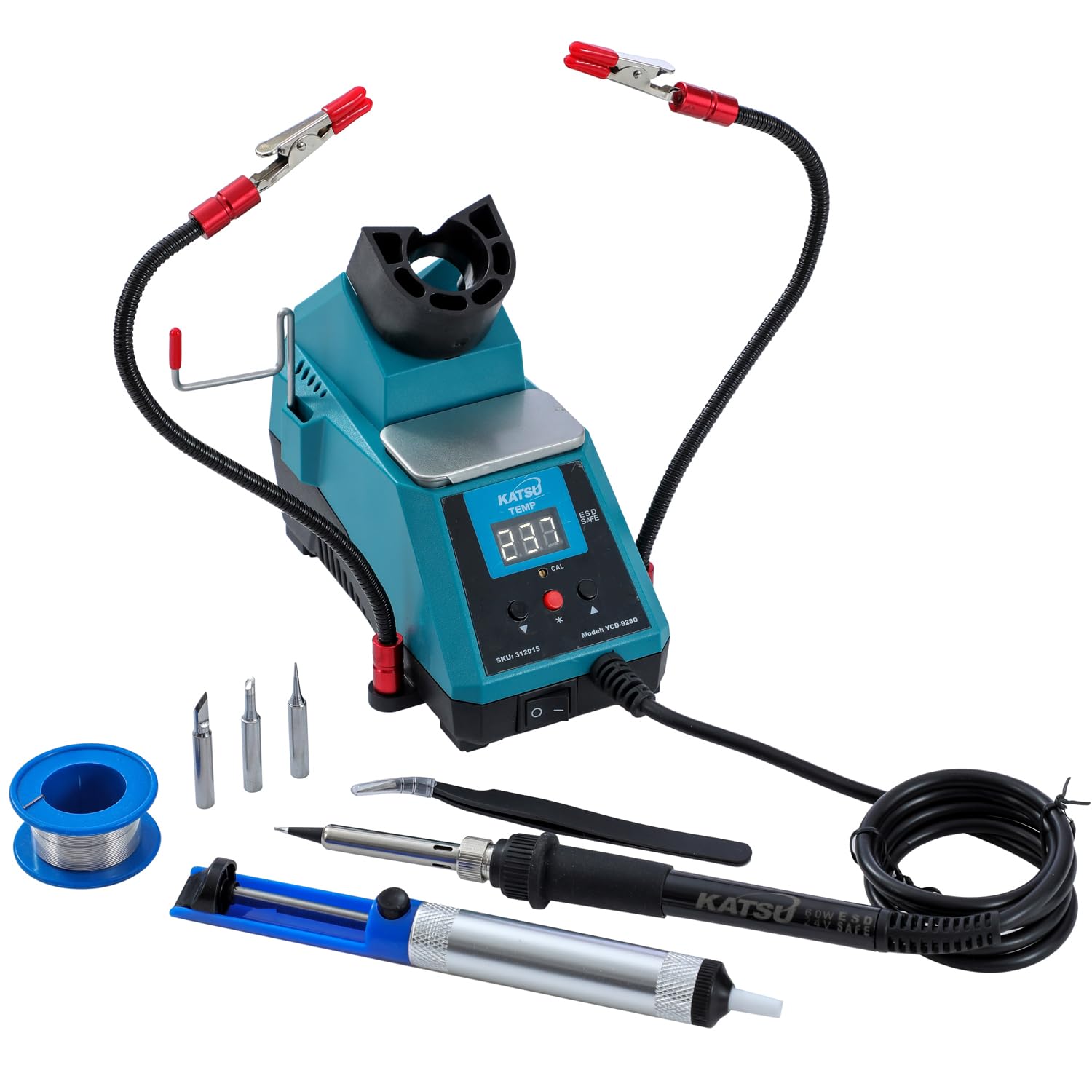 KATSU Digital Soldering Station 60W with LED Display Temperature Control and 2 x Detachable Helping Hands, for Electronics Electrical Jewelry Repairing 312015