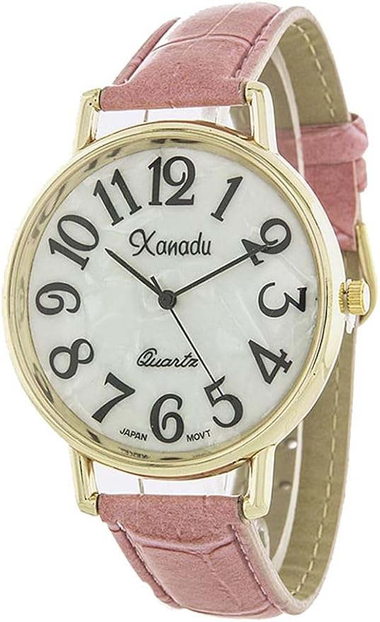Xanadu Ladies Gold Tone Case Pink Leather Watch with Easy