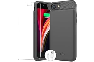 ZENEE Battery Case for iPhone 8/7/6s/6/SE (2022/2020)，【2024 Upgraded】 Slim 6000mAh Portable Extended Battery Charger Case Cover for iPhone 8/7/6/SE(3rd & 2nd) Charging Case 4.7inch，Black