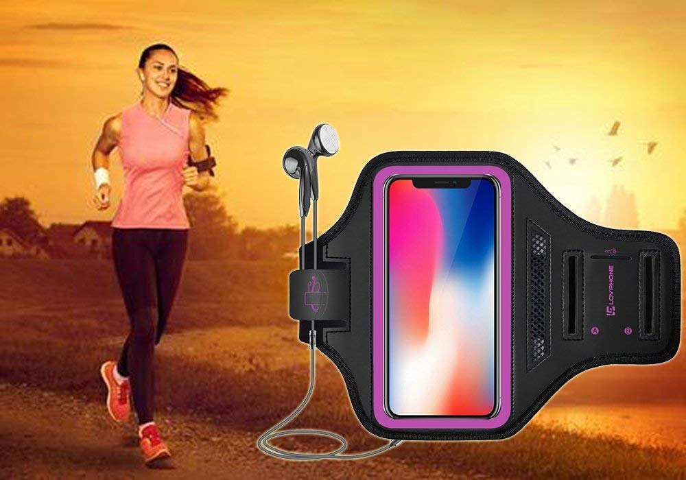 LOVPHONE Running Armband for iPhone X, Waterproof Sport Outdoor Gym Running Key Holder Card Slot Phone Case Bag Armband (Rosy)