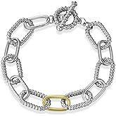 Mytys Link Bracelet for Women Gold and Silver 2 tone Circles Chain Wire Bangle Bracelets