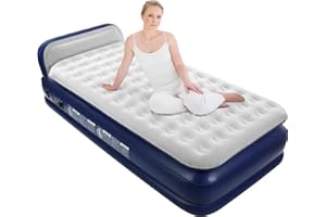 KMZ Air Mattress with Headboard Twin XL Size – Built-in Electric Pump Comfort-Plush Enhanced Coil Technology Mattress for Home, Travel & Camping - Durable Blow Up Mattress