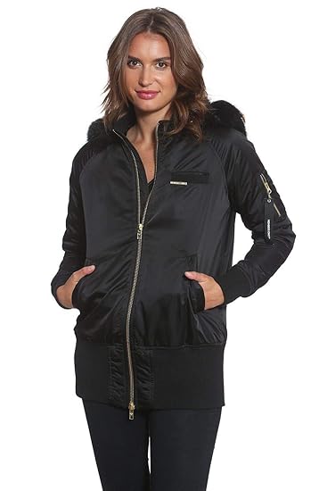 faux fur hooded bomber