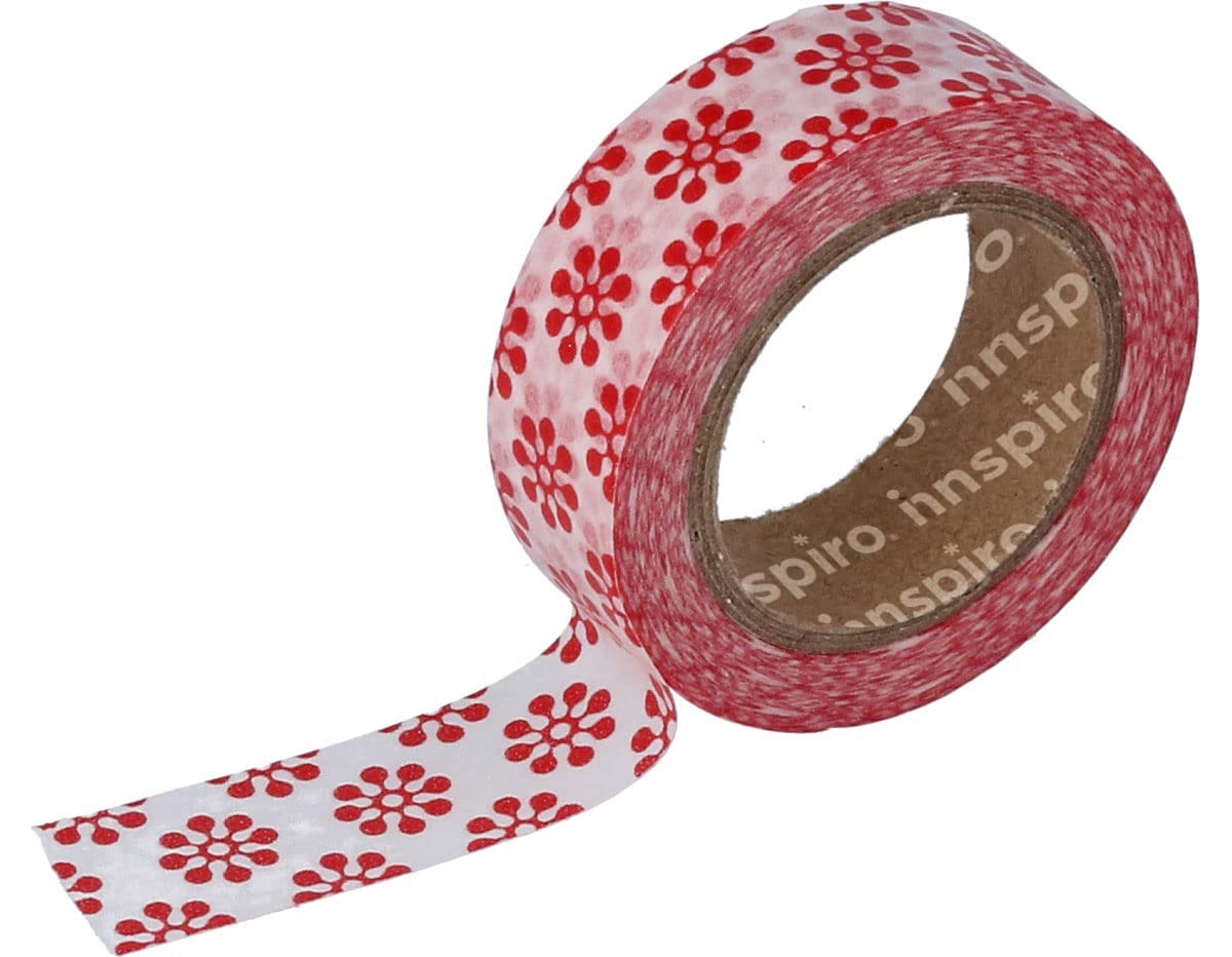 INNSPIRO Masking Tape Washi Red Flowers 15 mm x 10 m Deco Series