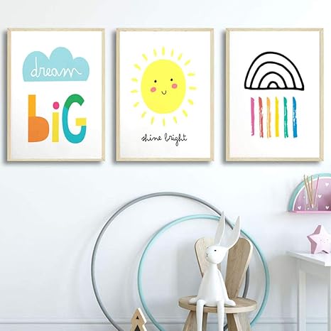 Amazon モダンウォールアートシャインブライトスマイルサンベビー保育園キャンバスポスターサンシャインプリント絵画北欧装飾絵キッズルーム 40x50cmx3なしフレーム ウォールステッカー オンライン通販