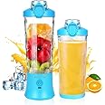 SEAINS Portable Blender for Shakes and Smoothies With 20 Oz Travel Cup and Lid, Mini Personal Size With 6 Blades and USB Rechargeable for Gym, Kitchen and Outdoors (Blue)