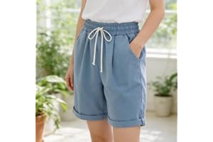 Women's Elastic Waist Knee Length Casual Cotton Bermuda Shorts with Drawstring
