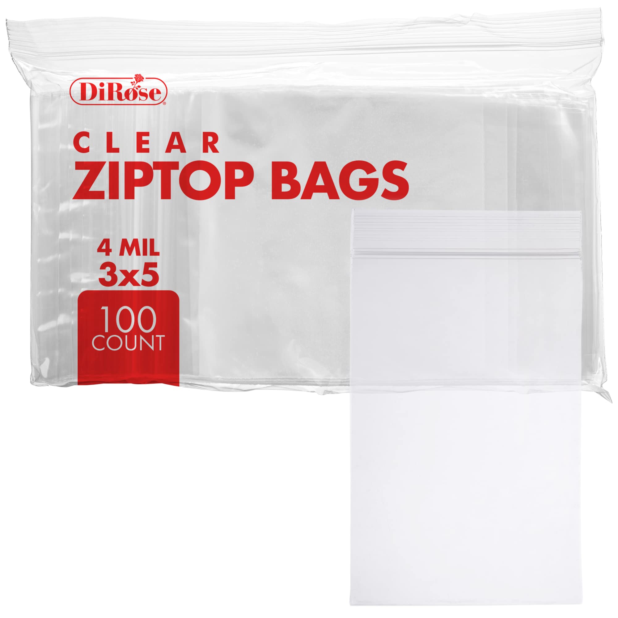 Photo 1 of Dirose Reclosable Poly Zip Top Bags - 3" x 5" (100 Count), 4 Mil - Resealable Plastic Bags with Zipper - Clear Baggies for Jewelry, Pills, Candy