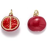 KitBeads 5pcs 18K Real Gold Plated Pomegranate Enamel 3D Fruit Charms Brass Mini Food Charms for Jewelry Making Bulk