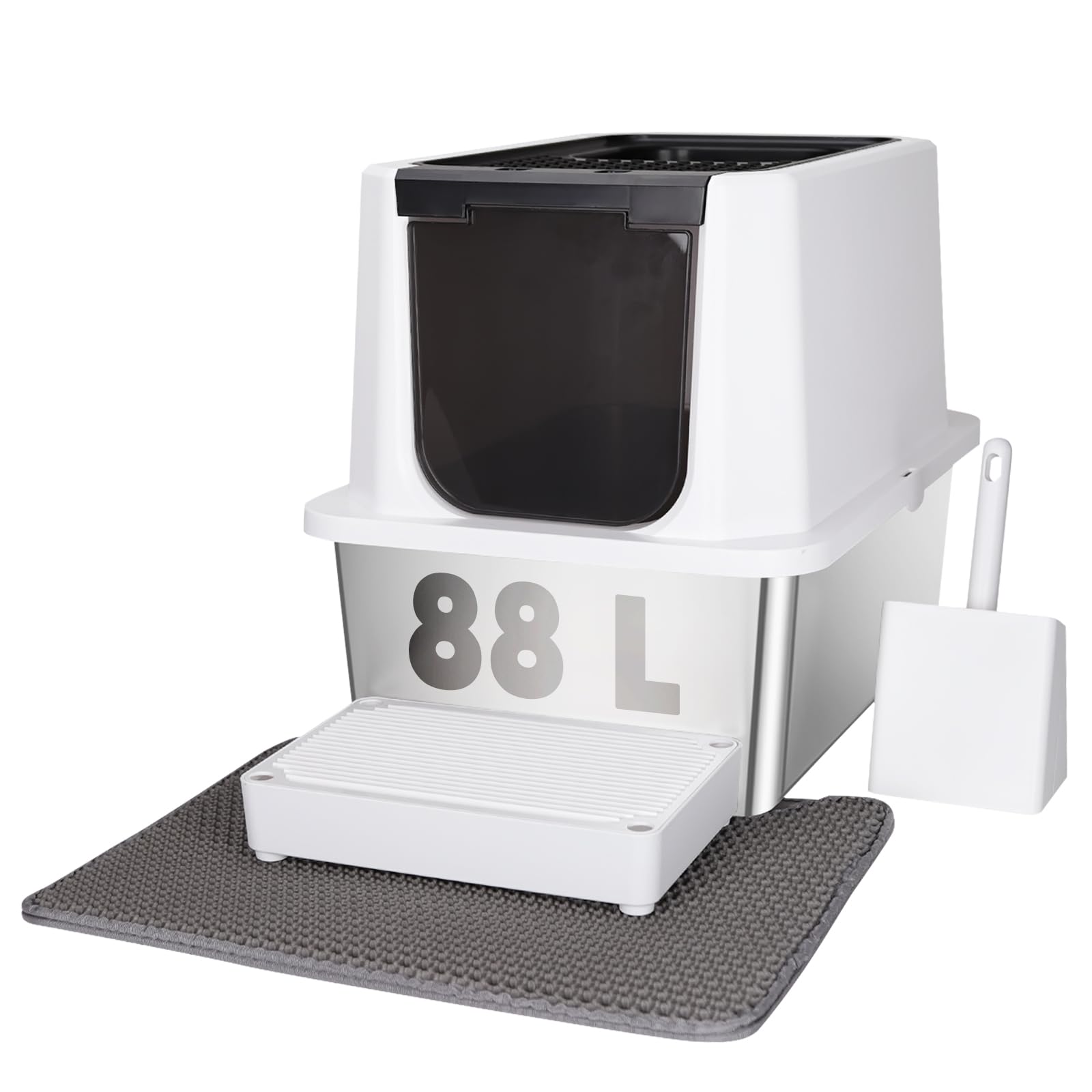 Photo 1 of ***(HEAVILY USED/ MINOR DAMAGE)***RIZZARI Large Stainless Steel Cat Litter Box, Enclosed Litter Pan with Cat Litter Scoop, Extra Large Litter Box for Medium to Big Cats (Black, 23.8" L*15.9" W*18" H)