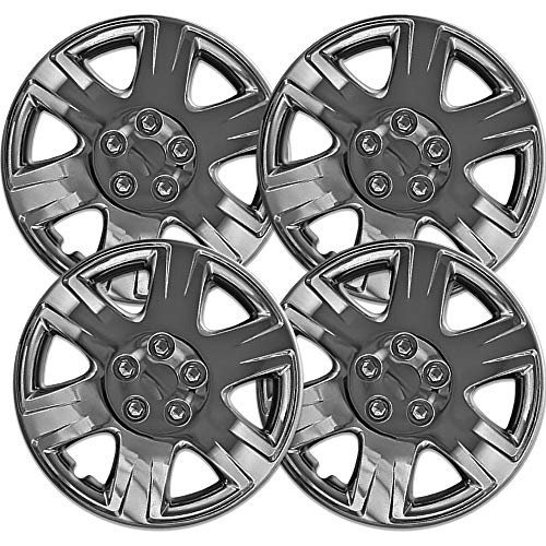 OxGord 17 Inch Black Hubcaps - Set Of 4 Snap-On Wheel Covers For Steel Rims, Silver Finish