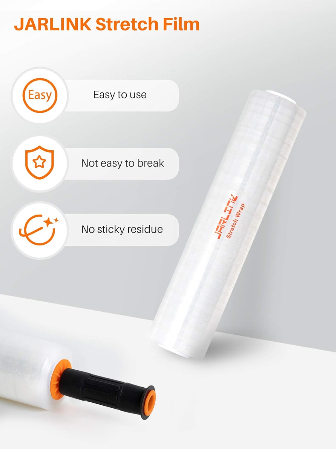 JARLINK 2 Pack Stretch Wrap, 15 Inches Shrink Wrap for Pallet Wrap, Moving Wrapping Plastic Roll, Industrial Strength Stretch Film with Handles, 1000 Feet, 60 Gauge : Office Products