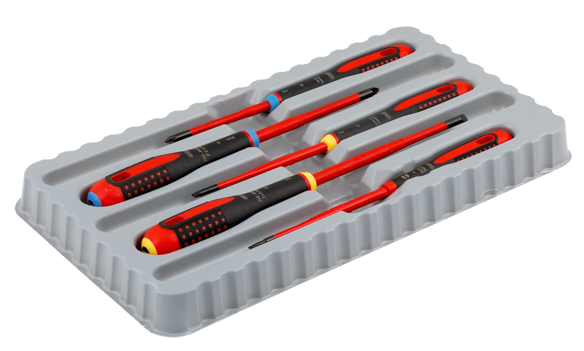 Bahco BE-9882SL Ergo 5 Piece Slim VDE Insulated Slotted & Pozi Screwdriver Set