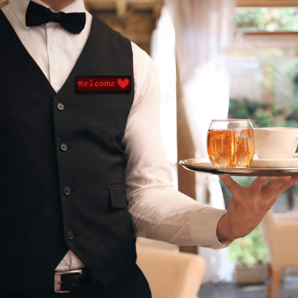 Badge Étiquette Led Programmable Rechargeable,VADIV NT02 Badge Lumineux Nom Message Personnalisable, Porte Etiquette Défilement Digital Magnétique,Micro USB Rechargeable,Nouvelle Version 48*12-Rouge