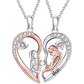 BYOSEKA S925 Heart Necklace for Mom Wife Women S925 Sterling Silver Pendant Necklace Jewelry Gift for Mother's Day Birthday Christmas Wedding Thanksgiving Day Gift